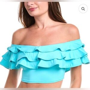 kate spade new york Ruffle Bikini Top - Solids Riviera Blue 489 Size S